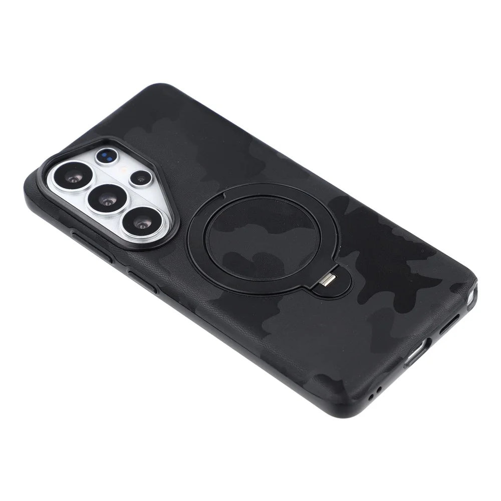 JAUCASE for Samsung Galaxy S26 Ultra Case Magnetic Rotating Kickstand Camouflage Pattern PC + TPU Phone Cover - Black - 4