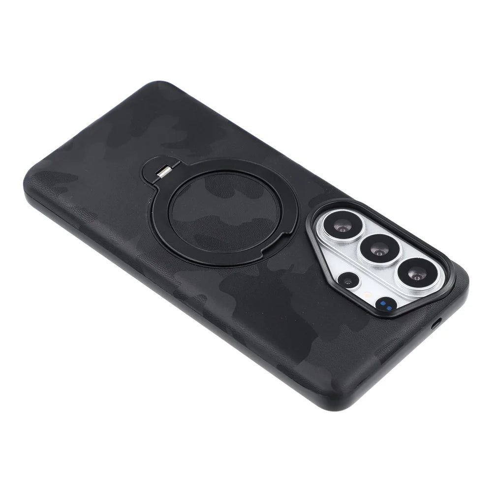 JAUCASE for Samsung Galaxy S26 Ultra Case Magnetic Rotating Kickstand Camouflage Pattern PC + TPU Phone Cover - Black - 5