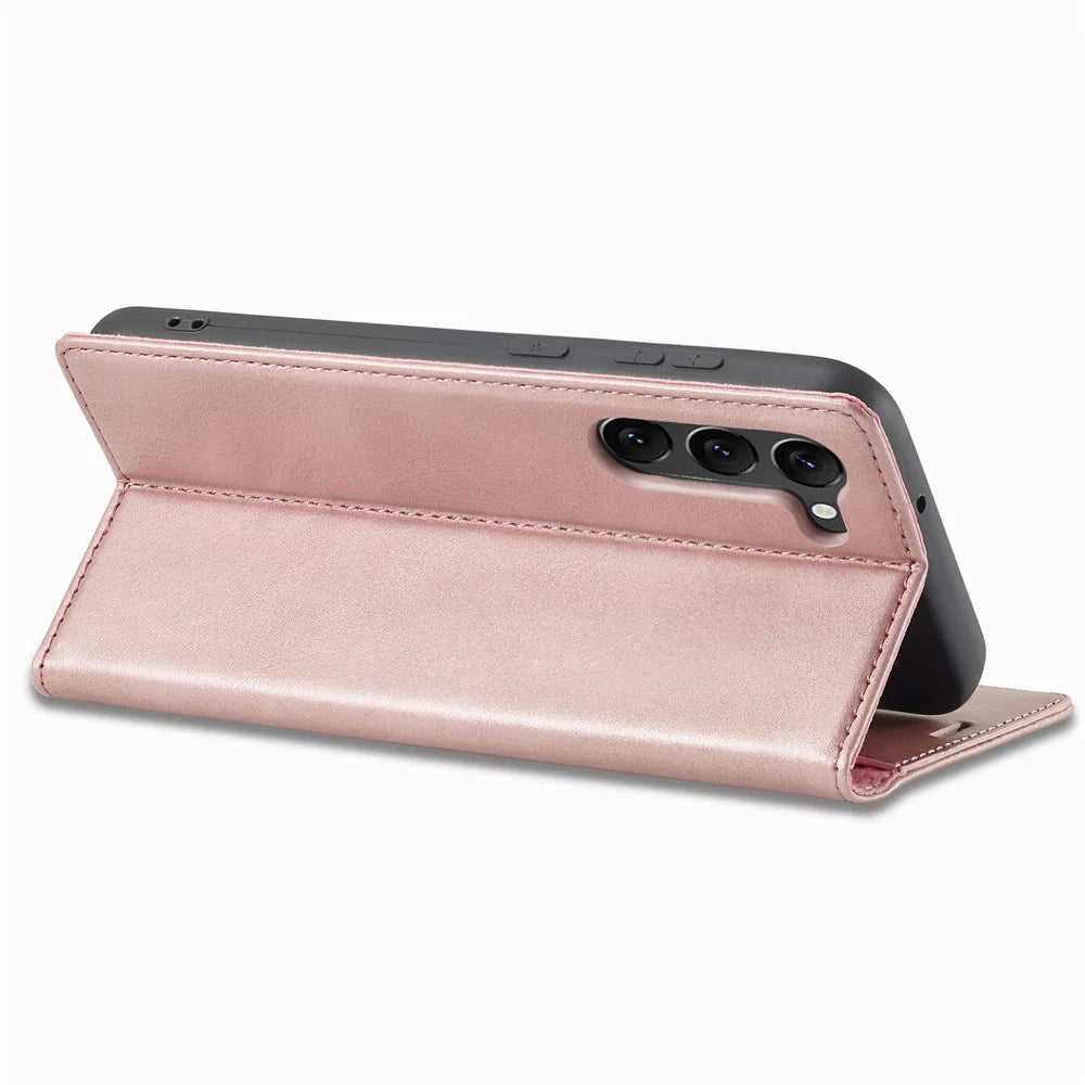 LC.IMEEKE For Samsung Galaxy S23+ Drop-proof PU Leather Folio Flip Case Wallet Stand Magnetic Auto-absorbed Cell Phone Cover - Pink - 4