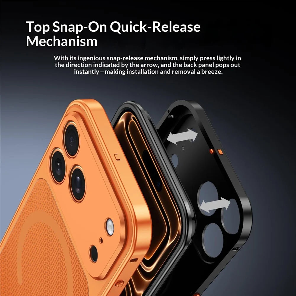 For iPhone 18 Pro / 17 Pro Magnetic Case Heat Dissipation Snap-On Metal + PC Phone Cover - Titanium Orange - 6