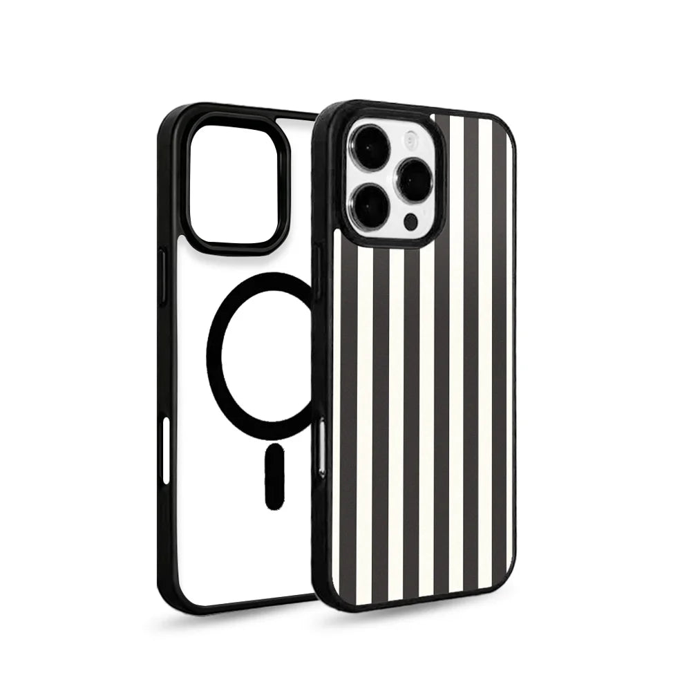 EYCASE for iPhone 16 Pro Striped Series Magnetic Case TPU + Acrylic Phone Cover - Black / White Stripes - 1