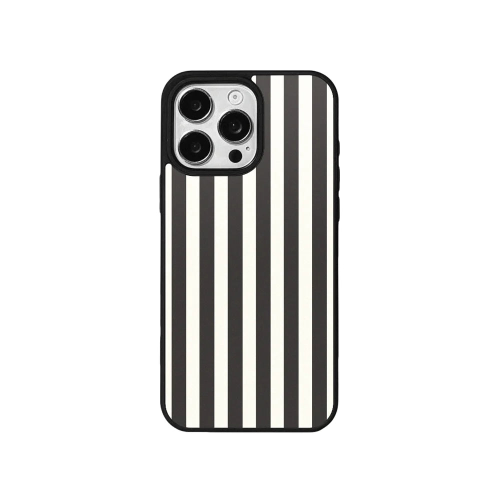 EYCASE for iPhone 16 Pro Striped Series Magnetic Case TPU + Acrylic Phone Cover - Black / White Stripes - 2