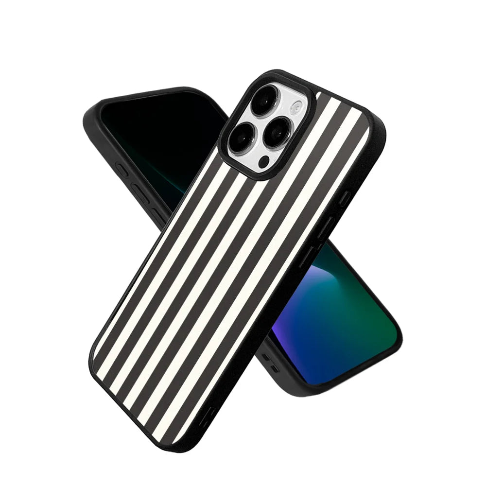 EYCASE for iPhone 16 Pro Striped Series Magnetic Case TPU + Acrylic Phone Cover - Black / White Stripes - 3