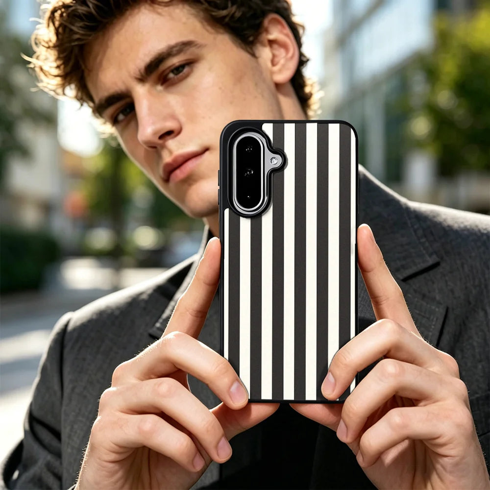 EYCASE for Samsung Galaxy A27 5G Striped Series Magnetic Case TPU + Acrylic Phone Cover - Black / White Stripes - 7
