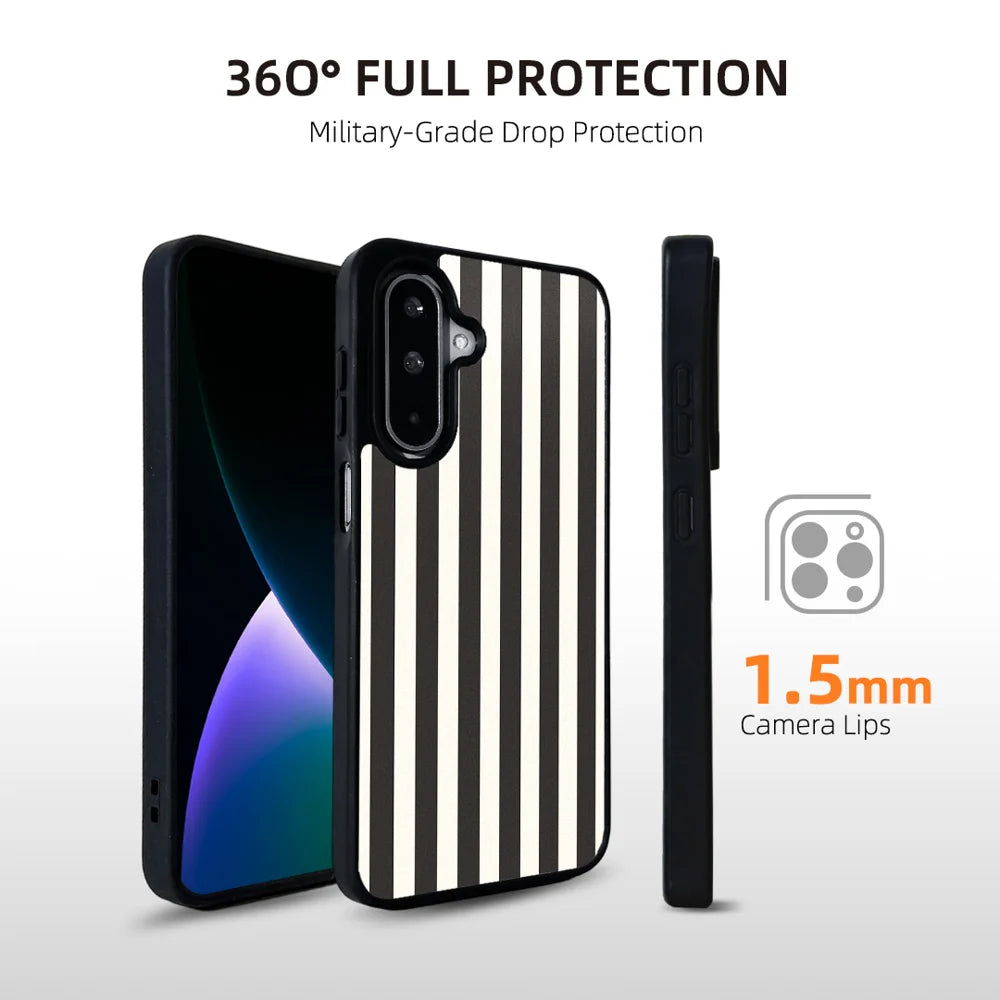 EYCASE for Samsung Galaxy A55 5G / Galaxy A35 5G Striped Series Magnetic Case TPU + Acrylic Phone Cover - Black / White Stripes - 4