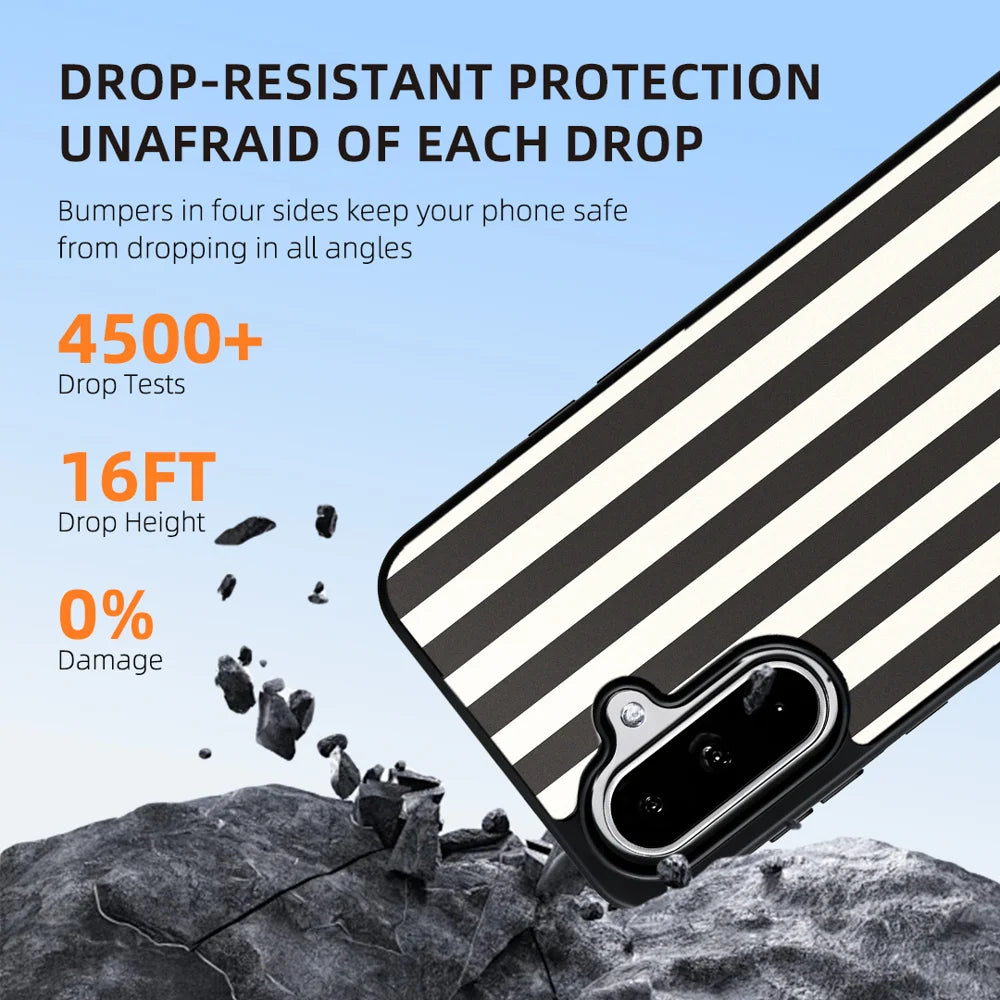 EYCASE for Samsung Galaxy A55 5G / Galaxy A35 5G Striped Series Magnetic Case TPU + Acrylic Phone Cover - Black / White Stripes - 6