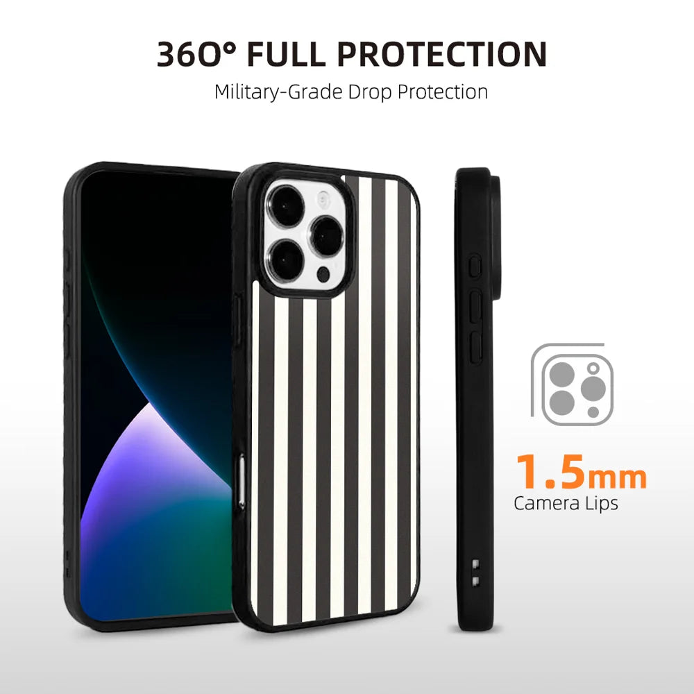 EYCASE for iPhone 16 Pro Max Striped Series Magnetic Case TPU + Acrylic Phone Cover - Black / White Stripes - 4