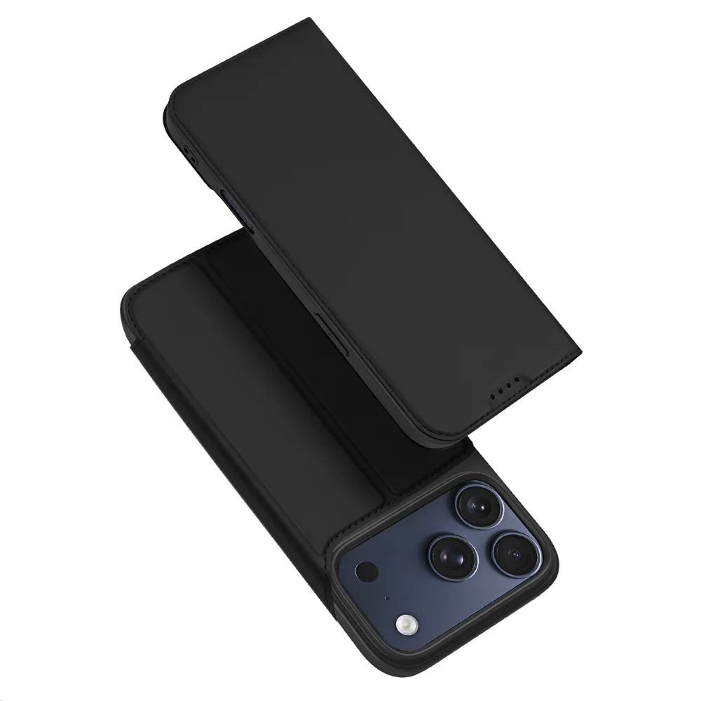 DUX DUCIS for iPhone 18 Pro Max / 17 Pro Max Skin Pro Series Case Leather Stand Cover Card Holder - Black - 1