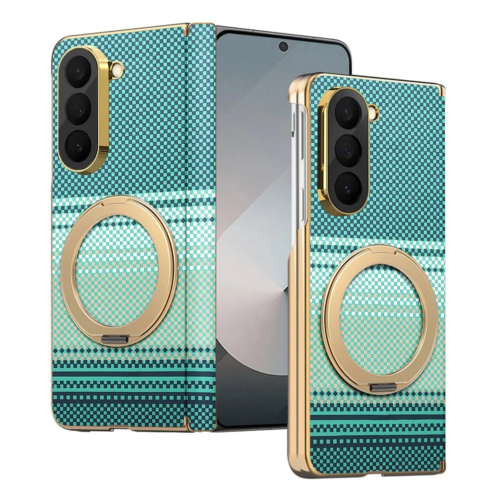 For Samsung Galaxy Z Fold6 5G Magnetic Case Ring Kicktand Hinge Design Electroplated Leather + PC Cover - Green - 4