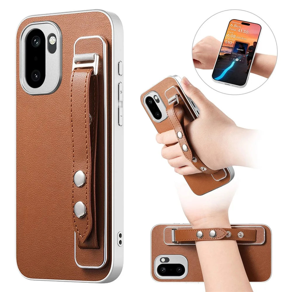 Adjustable Wrist Strap Case for OnePlus 15R 5G / Ace 6 5G / Ace 6T 5G Leather + PC + TPU Phone Cover - Brown - 2