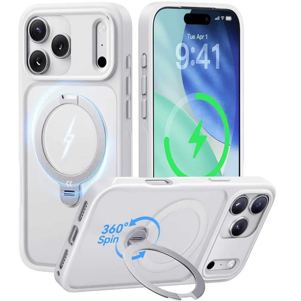 CASEKOO for iPhone 18 Pro Max / 17 Pro Max Case Magnetic Rotating Kickstand PC + TPU Matte Phone Cover - White - 1