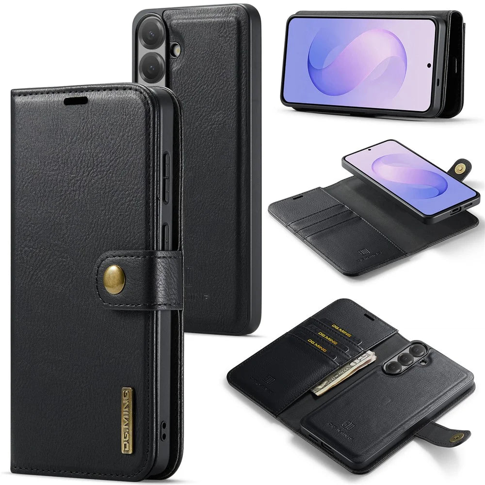 DG.MING for Samsung Galaxy A24 4G (162.1mm) Leather Wallet Case Detachable 2 in 1 Split Leather Phone Cover - Black - 1