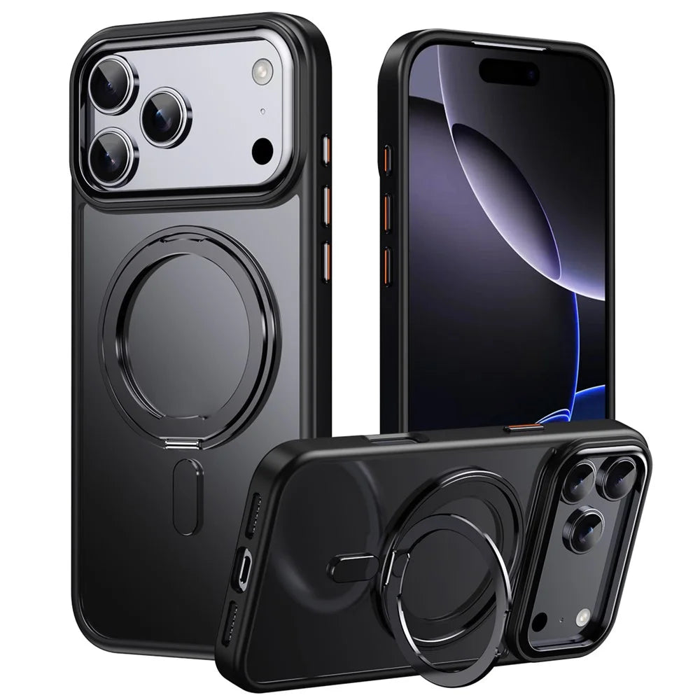For iPhone 18 Pro Max / 17 Pro Max Case Magnetic Rotating Kickstand TPU + Acrylic Shockproof Phone Cover Compatible with MagSafe - Black - 1