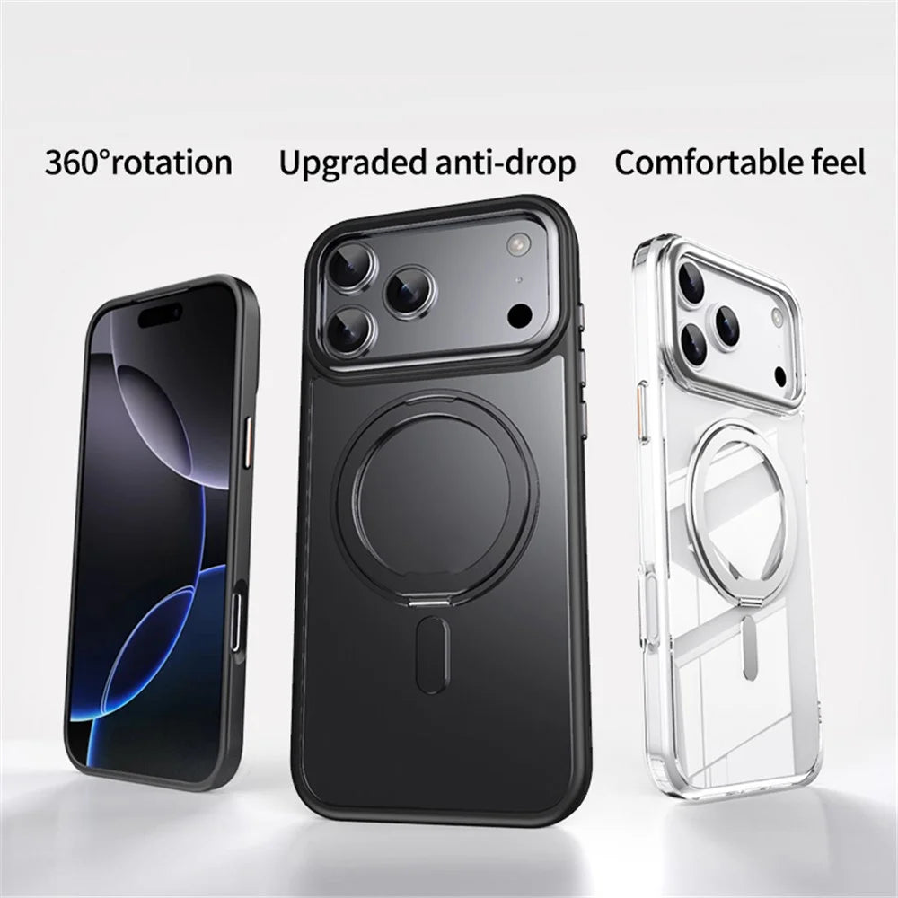 For iPhone 18 Pro Max / 17 Pro Max Case Magnetic Rotating Kickstand TPU + Acrylic Shockproof Phone Cover Compatible with MagSafe - Black - 2