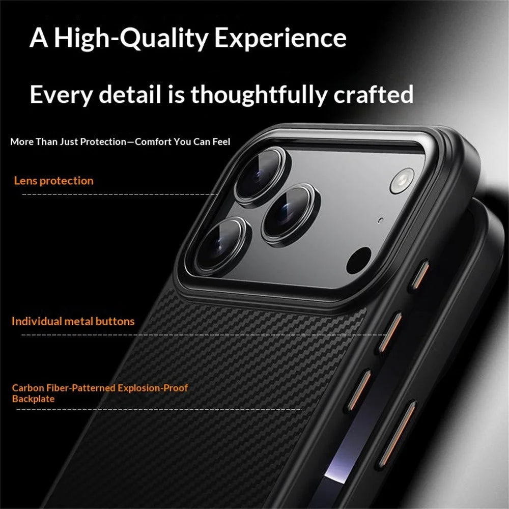 For iPhone 18 Pro / 17 Pro Magnetic Case Carbon Fiber Texture PC + TPU Phone Cover - Black - 6