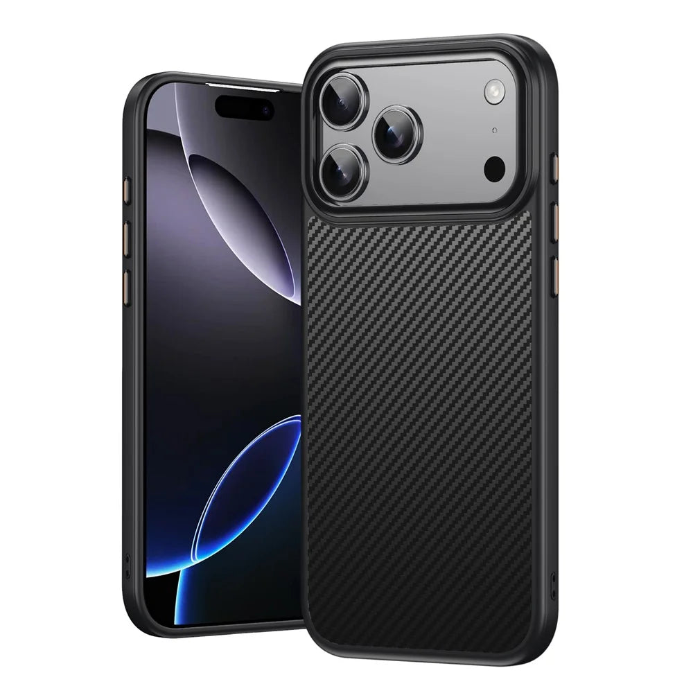 For iPhone 18 Pro Max / 17 Pro Max Magnetic Case Carbon Fiber Texture PC + TPU Phone Cover - Black - 1