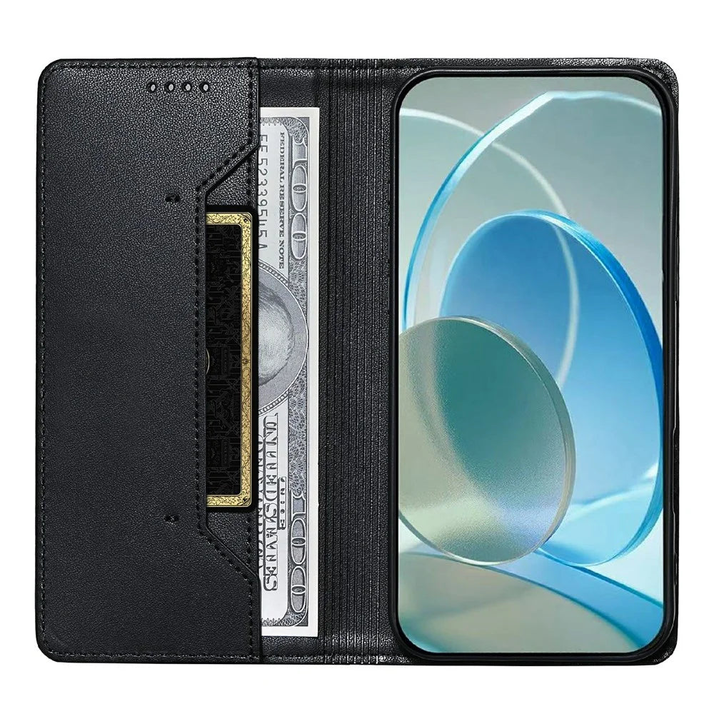 For Realme 16T 5G Wallet Stand Case Line Splicing TPU PU Leather Phone Cover - Black - 2