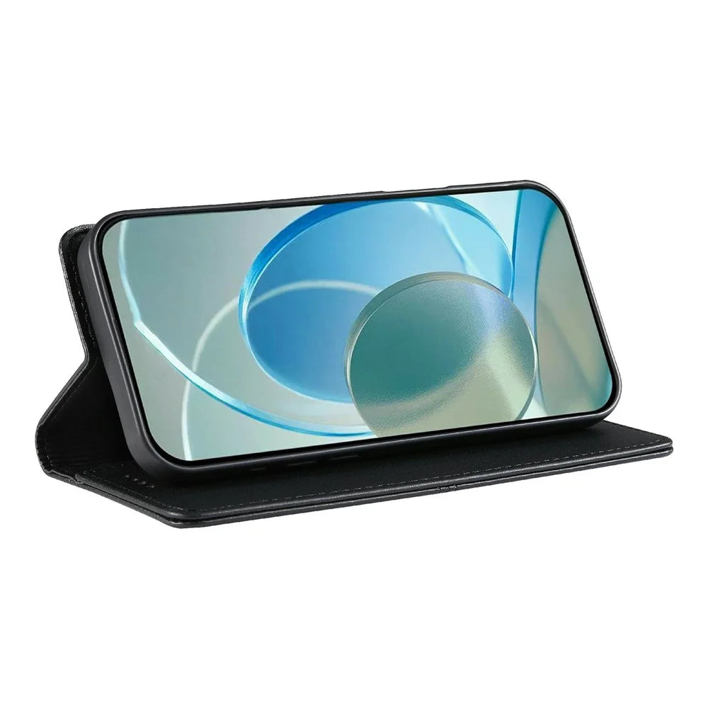 For Realme 16T 5G Wallet Stand Case Line Splicing TPU PU Leather Phone Cover - Black - 3