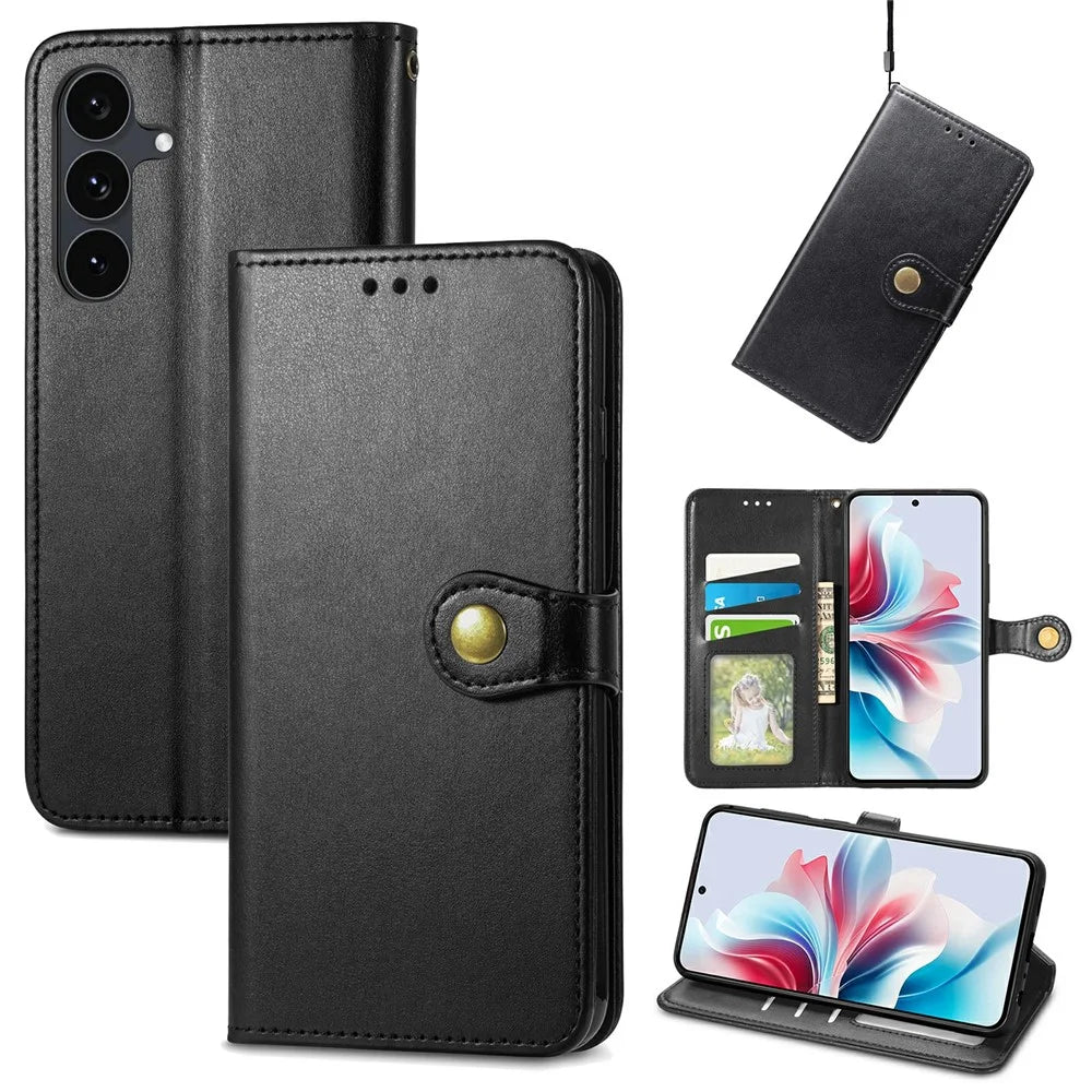 For Samsung Galaxy S26 FE Case Wallet Stand Leather Phone Cover with Wrist Strap - Black - 4
