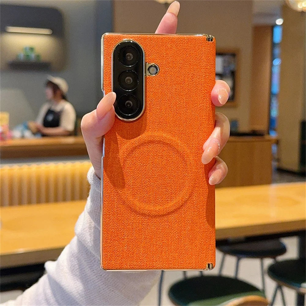 For Samsung Galaxy Z Fold8 Ultra Magnetic Case Dual Axis Hinge Fabric Textured Leather + PC + TPU Phone Cover - Orange - 3