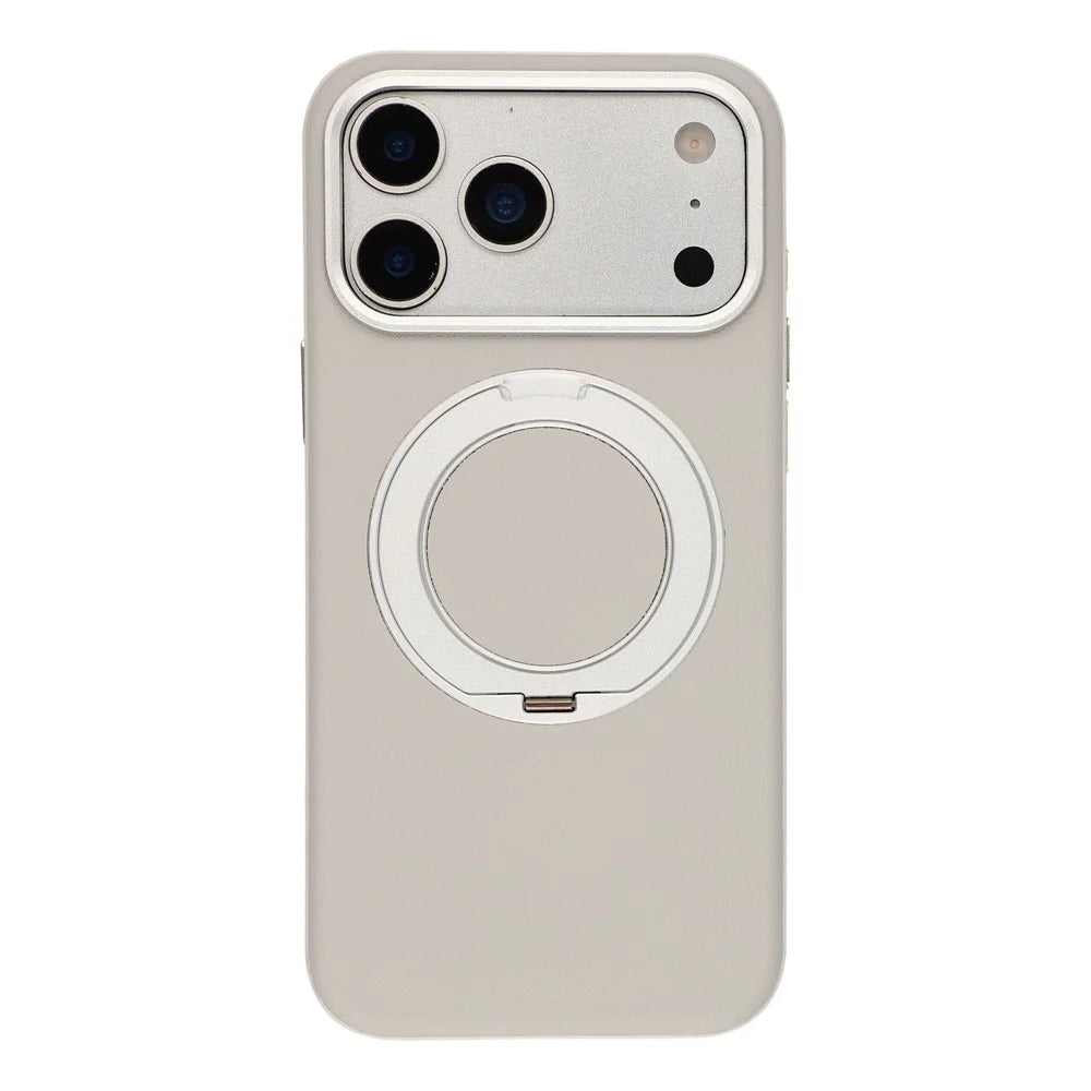 For iPhone 18 Pro Max / 17 Pro Max Case Magnetic Rotatable Kickstand Leather + PC + TPU Phone Cover with Camera Control Button - Grey - 1