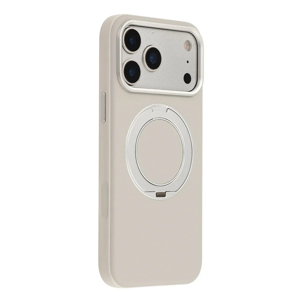 For iPhone 18 Pro Max / 17 Pro Max Case Magnetic Rotatable Kickstand Leather + PC + TPU Phone Cover with Camera Control Button - Grey - 2