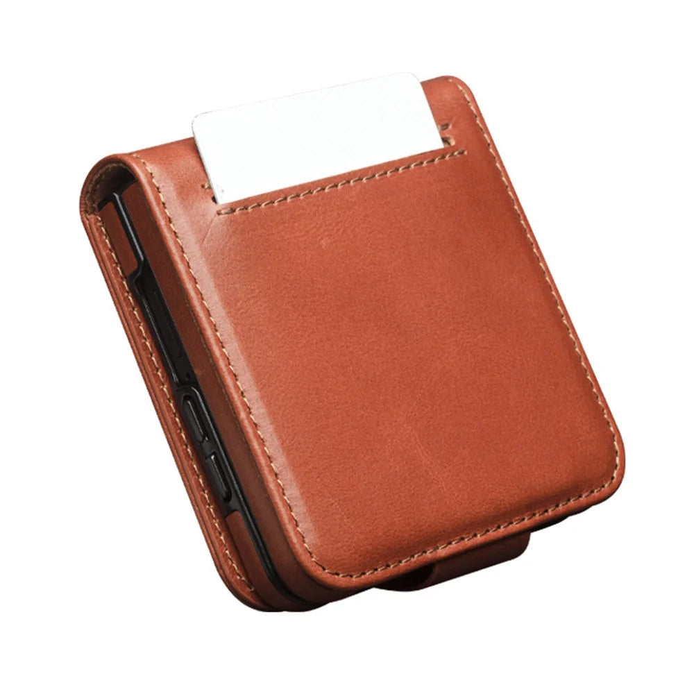 QIALINO for Samsung Galaxy Z Fold8 Ultra Case Oil-Waxed Genuine Cow Leather Flip Card Slot Phone Cover - Light Brown - 2