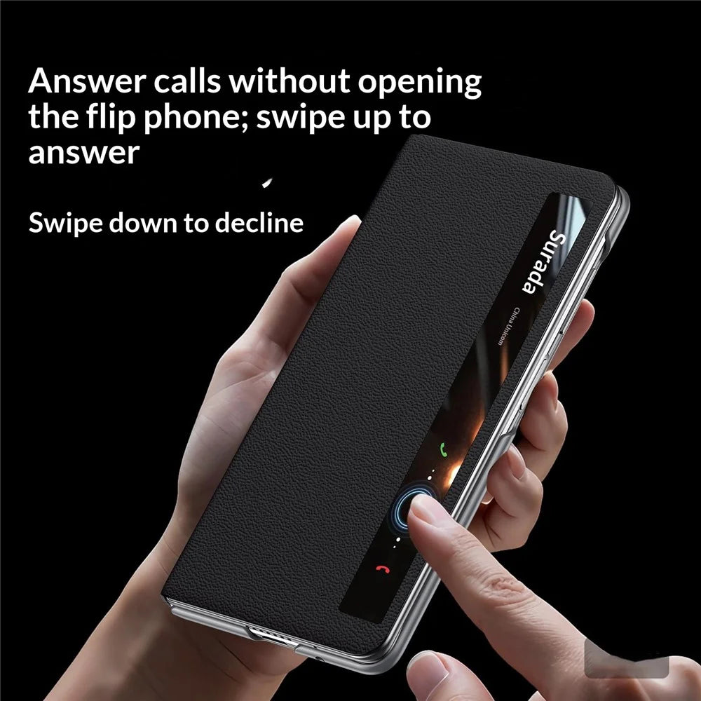 SULADA for vivo X Fold6 5G Magnetic Case Kickstand Genuine Cow Leather Phone Cover - Black - 4