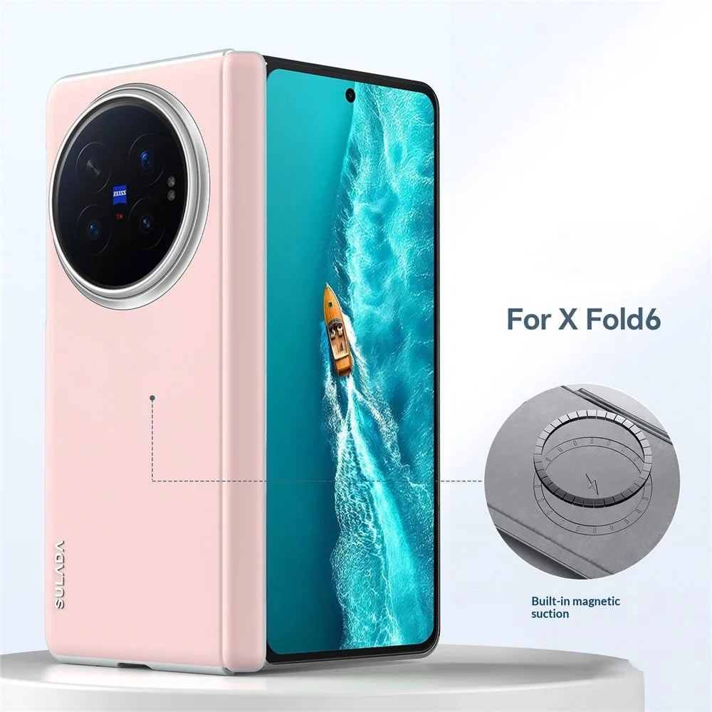 SULADA For vivo X Fold6 5G Magnetic Case Leather Back Cover Hinge Protection - Pink - 2