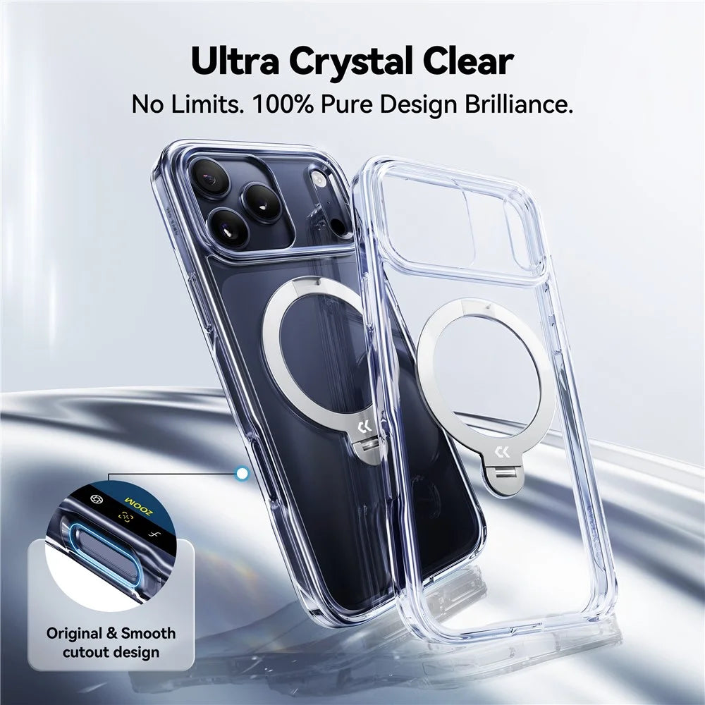 CASEKOO for iPhone 18 Pro / 17 Pro Magnetic Case Rotating Kickstand Clear PC + TPU Shockproof Back Cover - Transparent - 2