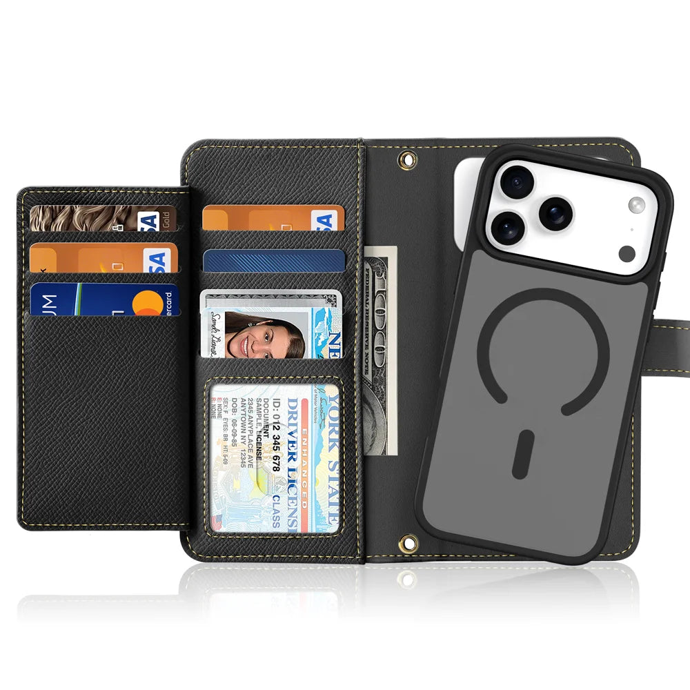 DUX DUCIS for iPhone 18 Pro / 17 Pro Case  Lawa Series Detachable Magnetic Cowhide Leather Cover Zipper Wallet - Black - 2