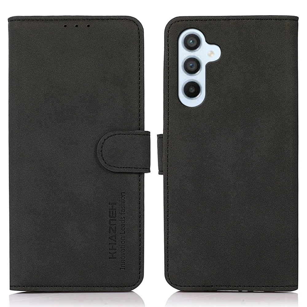 KHAZNEH Wallet Phone Case for Samsung Galaxy A34 5G, Textured PU Leather Anti-scratch Magnetic Stand Cover - Black - 1