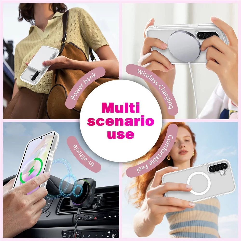 For Samsung Galaxy A57 5G Magnetic Case Skin Touch TPU + PC 2.0mm Thickness Anti-drop Phone Cover - White - 3