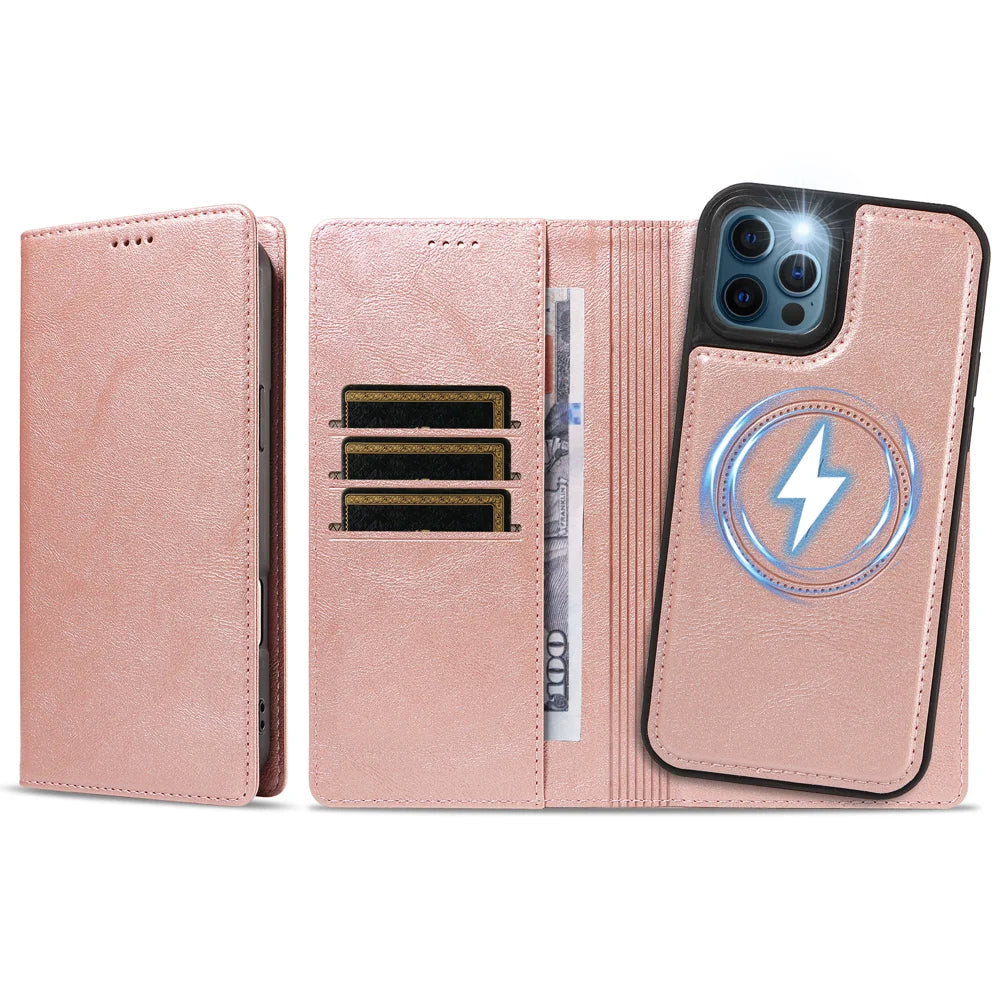 For iPhone 12 Pro / iPhone 12 Magnetic Case Detachable 2 in 1 Leather Wallet Phone Cover - Rose Gold - 6