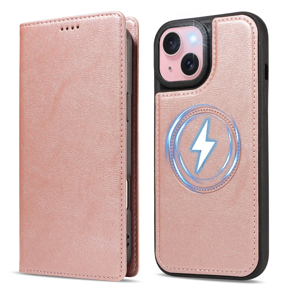 For iPhone 15 Magnetic Case Detachable 2 in 1 Leather Wallet Phone Cover - Rose Gold - 5