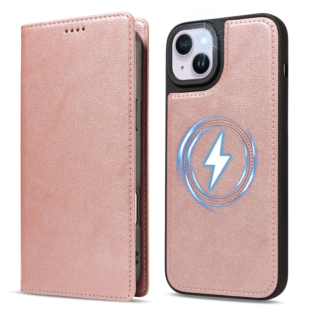 For iPhone 14 Plus Magnetic Case Detachable 2 in 1 Leather Wallet Phone Cover - Rose Gold - 5