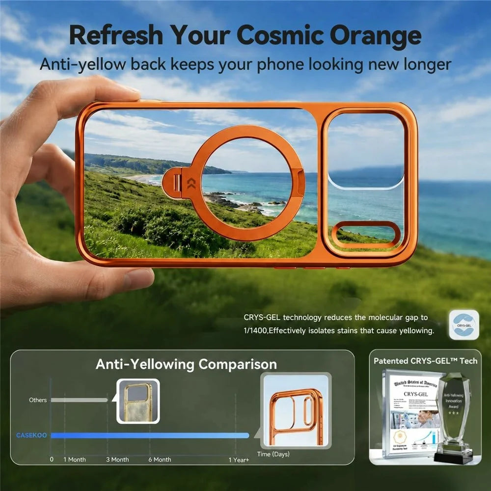 CASEKOO for iPhone 18 Pro Max  / 17 Pro Max Case Rotating Magnetic Kickstand TPE + TPU Shockproof Phone Cover - Orange - 2
