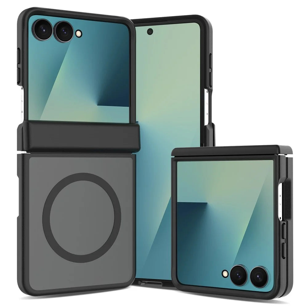 For Samsung Galaxy Z Flip8 Magnetic Case Hinge Protection TPU + Acrylic Translucent Phone Cover - Black - 1