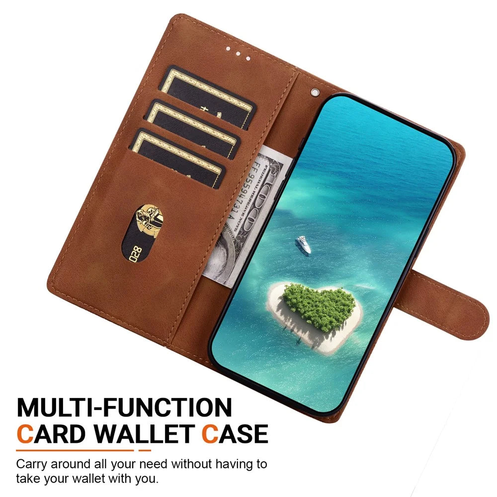 For Samsung Galaxy A26 5G  /  A17 5G  /  A17 4G  /  A18 5G  /  A18 4G Wallet Case Imprinted Ethnic Pattern Leather Phone Cover with Wrist Strap - Brown - 3