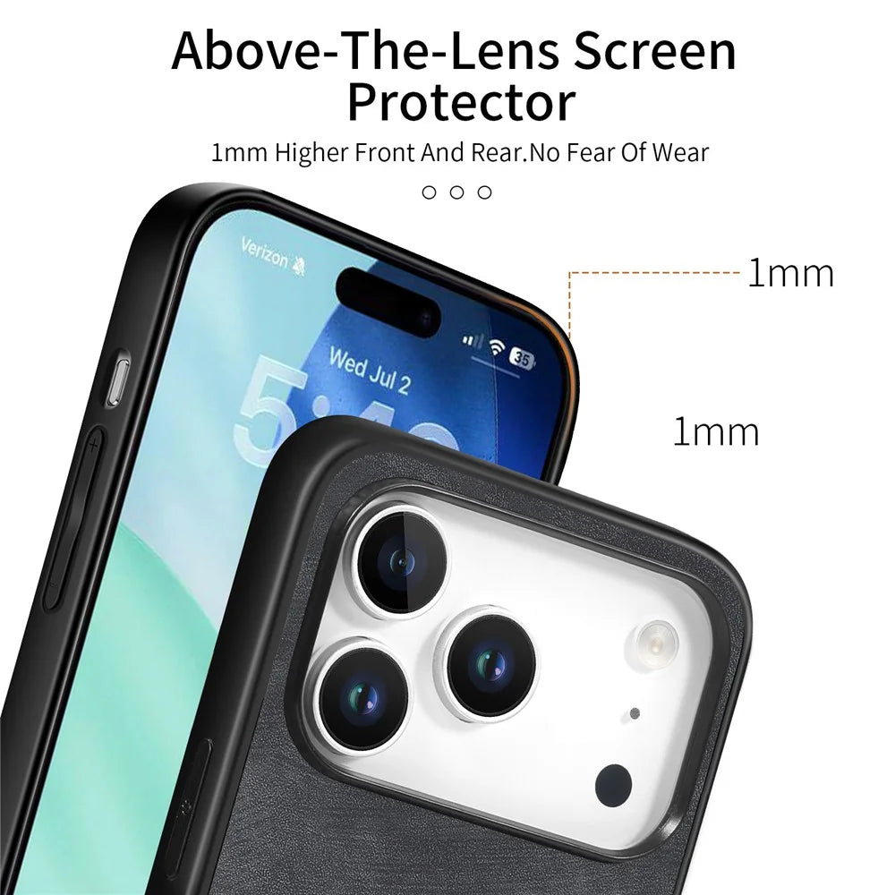 For iPhone 18 Pro Max / 17 Pro Max Case Shockproof Slim Retro Leather Phone Back Cover - Black - 6