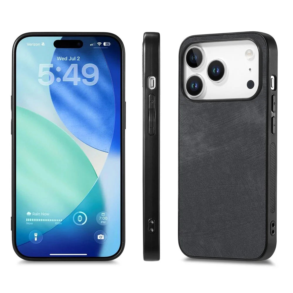 For iPhone 18 Pro Max / 17 Pro Max Case Shockproof Slim Retro Leather Phone Back Cover - Black - 7