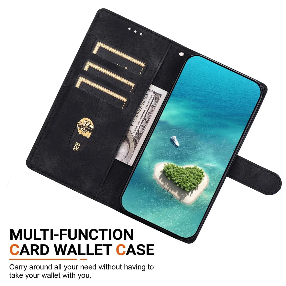 For iPhone 18 Pro  /  17 Pro Wallet Case Imprinted Ethnic Pattern Leather Phone Cover with Wrist Strap - Black - 3