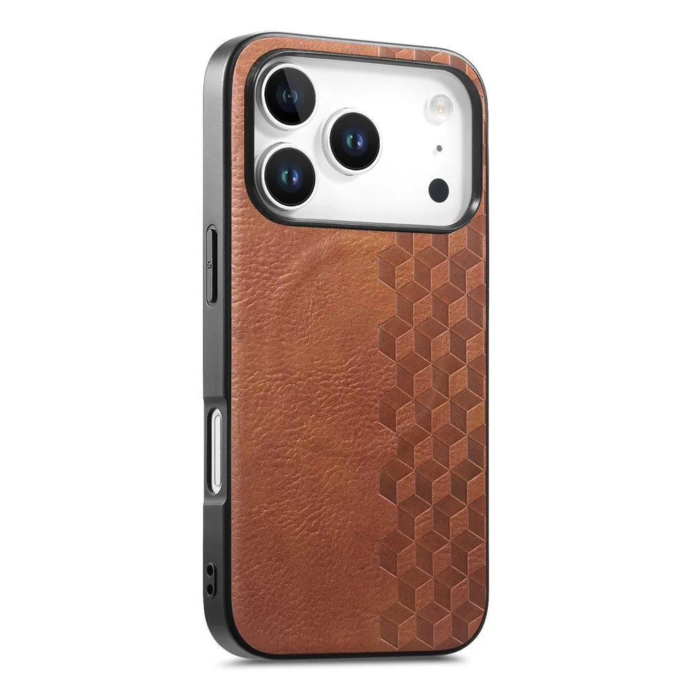 For iPhone 18 Pro Max / 17 Pro Max Magnetic Phone Case with Grid Pattern Protective PU Leather + PC Cover - Brown - 1