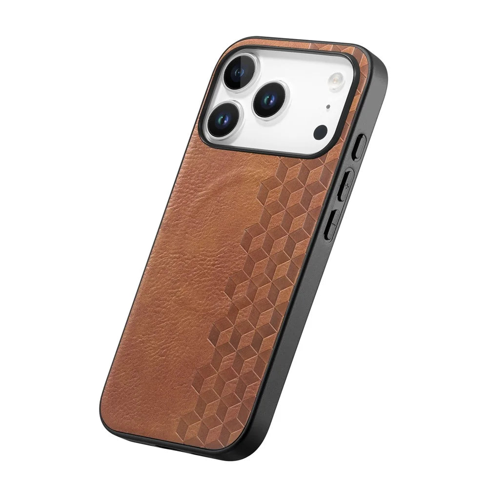 For iPhone 18 Pro Max / 17 Pro Max Magnetic Phone Case with Grid Pattern Protective PU Leather + PC Cover - Brown - 2
