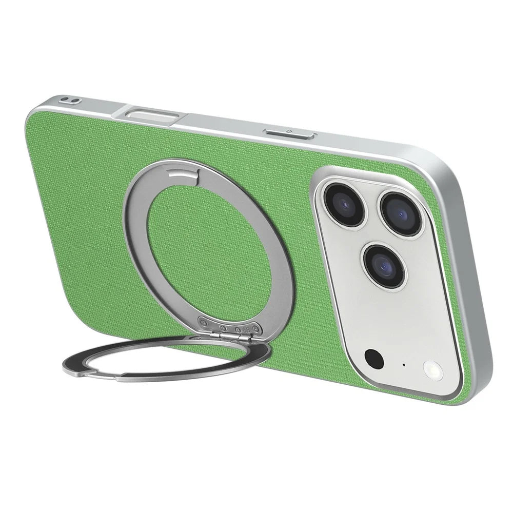 For iPhone 18 Pro / 17 Pro Magnetic Case Ring Kickstand Fine Grid Texture Leather + PC + TPU Phone Cover - Green - 4
