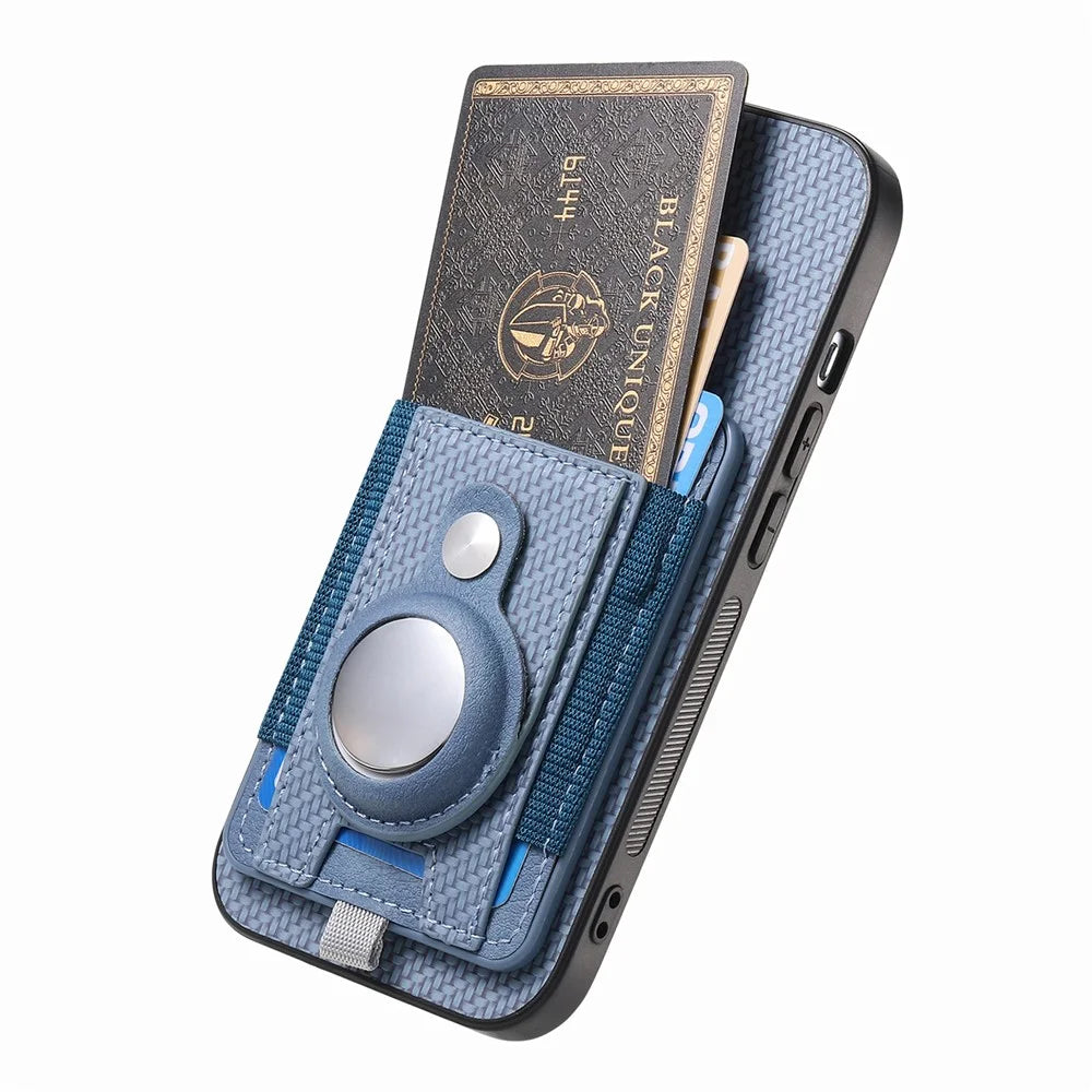 For iPhone 18 Pro Max / 17 Pro Max Case with AirTag Holder Detachable Card Slot Leather + TPU + PC Phone Cover - Blue - 2