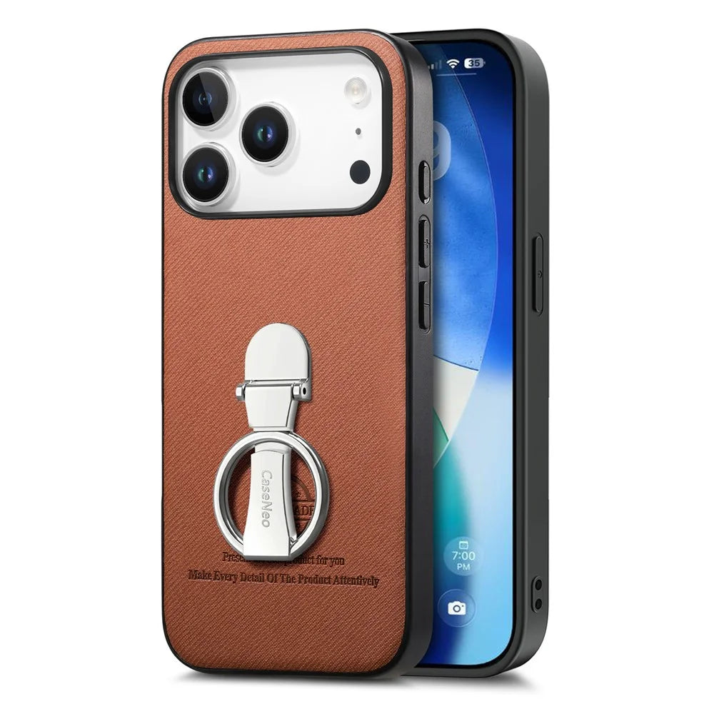 CASENEO BW-12 for iPhone 18 Pro Max / 17 Pro Max Case Folding Kickstand Twill Texture Leather Back Cover - Brown - 2