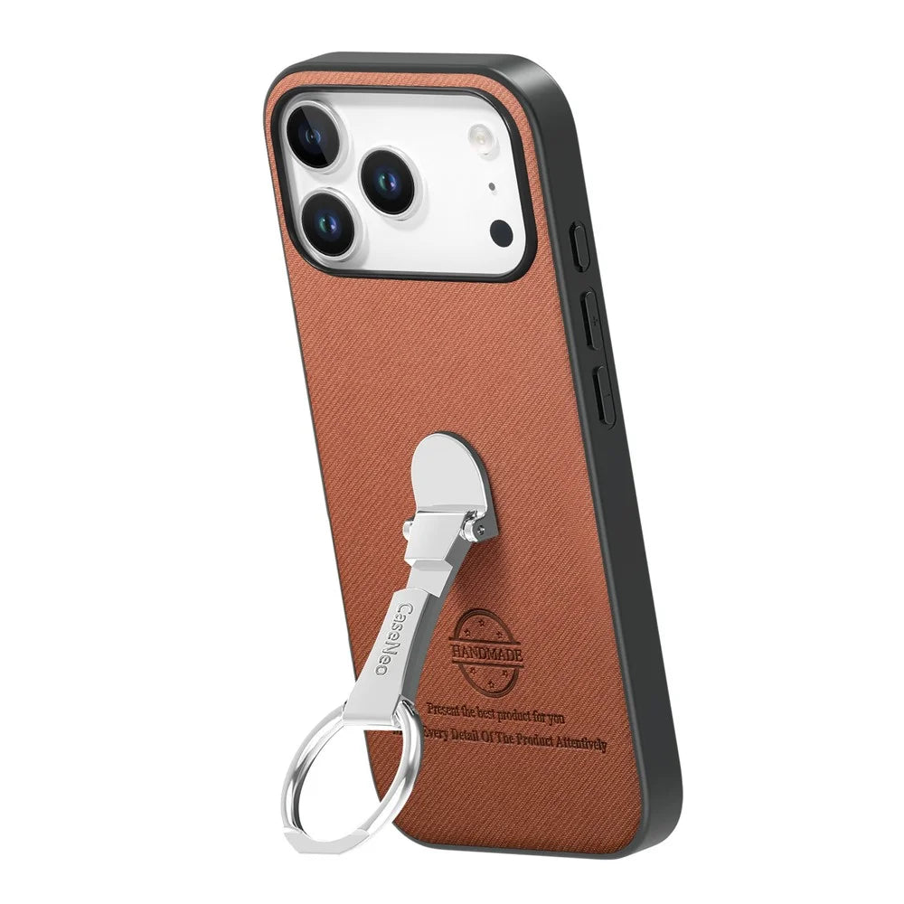 CASENEO BW-12 for iPhone 18 Pro Max / 17 Pro Max Case Folding Kickstand Twill Texture Leather Back Cover - Brown - 4