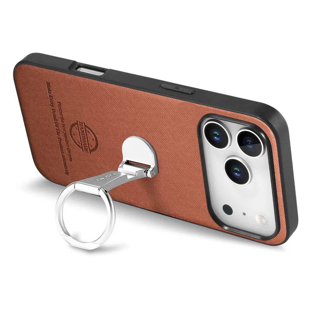 CASENEO BW-12 for iPhone 18 Pro Max / 17 Pro Max Case Folding Kickstand Twill Texture Leather Back Cover - Brown - 5