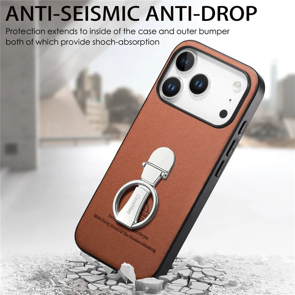 CASENEO BW-12 for iPhone 18 Pro Max / 17 Pro Max Case Folding Kickstand Twill Texture Leather Back Cover - Brown - 6